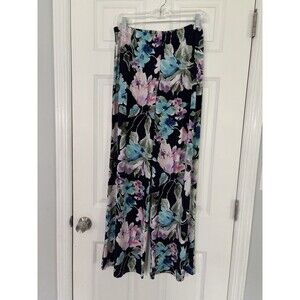Chicos Sz 2 Navy Blue Floral Pants Cottagecore Travel Stretch Fairy Festival